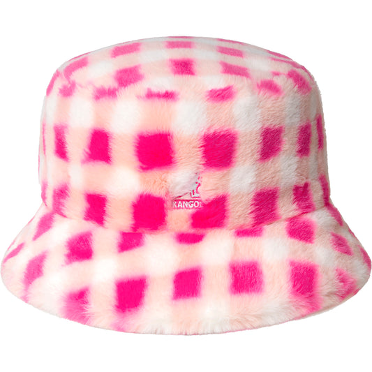 Kangol Faux Fur Bucket Hat - Pink Gingham